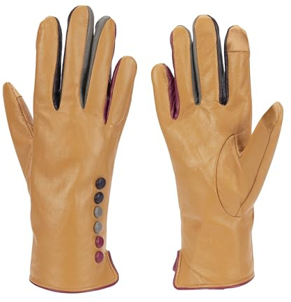 Vera Tucci TIFFANY G01 Originals Designer lyxiga läderhandskar – damhandskar vinterhandskar för kvinnor designhandskar fingerlösa handskar vantar, Senap, L/XL