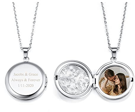 JSDDE Personalisiert Medaillon zum öffnen Foto Kette Amulett Anhänger Halskette aus Edelstahl Geschenke für Damen Frauen Silber