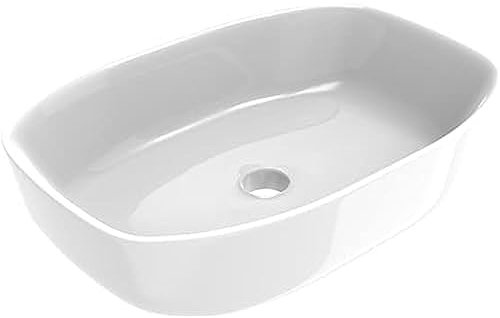ERCOS Rectangular Ceramic Countertop Washbasin, Bathroom Sink, Glossy White, Without Overflow, Dimensions 600 x 380 mm