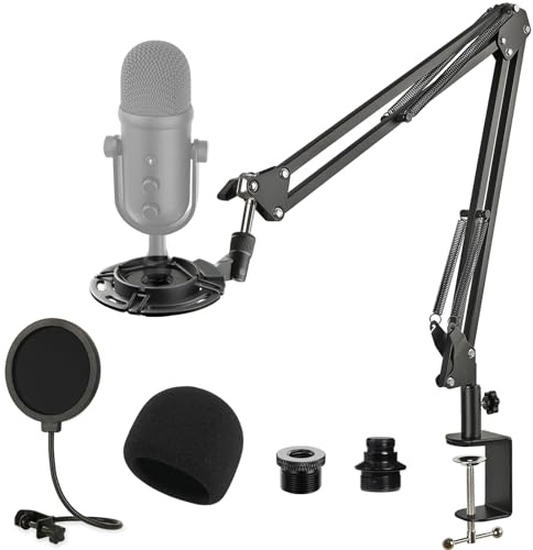 Mikrofonarm für Razer Seiren V2 Pro, verstellbarer Mikrofonarmständer, Podcast-Mikrofonständer mit Stoßhalterung, Pop-Filter, Schaumstoff-Windschutzscheibe, Tischhalterungsklemme und Adaptern für