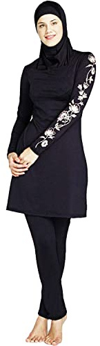 Desert Dress Märkt Burkini 3 delar kvinnor blygsam baddräkt 3 delar långärmad enfärgad spandex sommarstrand S M L XXL 3XL 4XL 5XL 6XL, Svart, 3XL