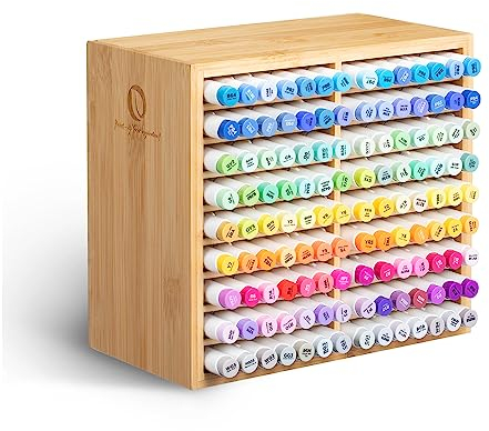 Ohuhu Organizador de lápices de bambú, almacenamiento de escritorio de madera para 126 rotuladores, lápices, pinceles artísticos, organizador estacionario, soporte para lápices con 18 compartimentos