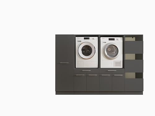 Laundreezy 2X Waschmaschinenschrank, Wäscheschrank und Mehrzweckschrank, Anthrazit - Waschmaschinen-Überbauschrank TÜV-Zertifiziert mit viel Stauraum - 235 x 162 x 67,5 cm (B/H/T)