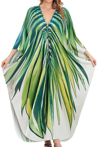 Bsubseach Kaftan, v-ringad, i plusstorlek, cover up för badmode, fladdermusärmar, strandklänning för kvinnor, En Storlek