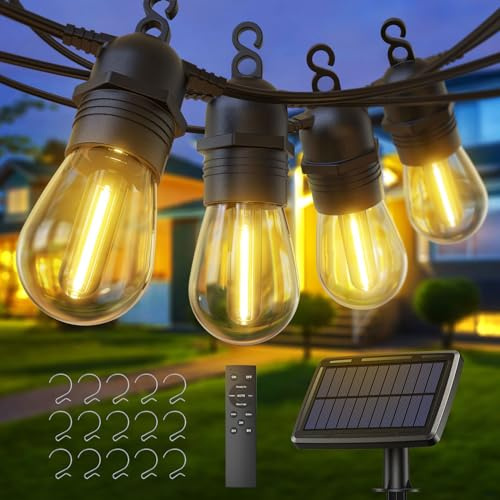 Quntis 16m Solar Lichterkette Außen 15 IP65 bruchsichere Glühbirnen | Fernbedienung Solar-/USB-C-Ladung Timer Auto-Dimmen Wasserdichte Solar Lichterkette Outdoor Garten Balkon Terrasse Party Hof