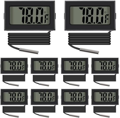 ACEIRMC Black Digital LCD Thermometer Temperature Monitor with External Probe for Fridge Freezer Refrigerator Aquarium -Fahrenheit (10pcs)