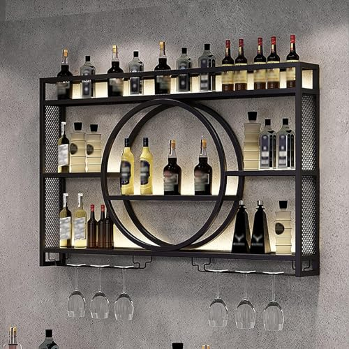 Weinregal zur Wandmontage, Weinregal Palette Eisen Weinregal Für Die Bar Wandbar Wand Flaschenhalter Küchenregal Hängend Weinregale Flaschenregal Weinglasregal(Size:140*15*80cm,Color:Schwarz)