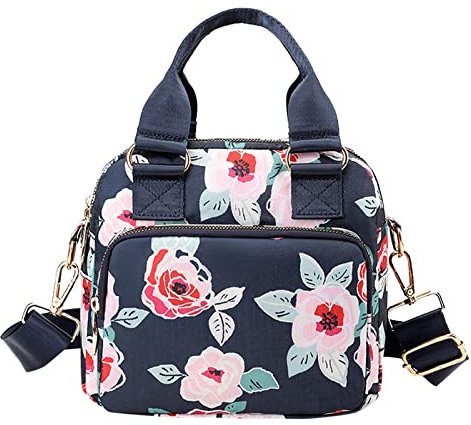 Lässige Nylon-Blumen-Umhängetasche für Frauen, Umhängetasche, Messenger-Taschen, Reisehandtaschen mit verstellbarem Riemen, wasserdicht Nähunterlage Mit Taschen (F, One Size)