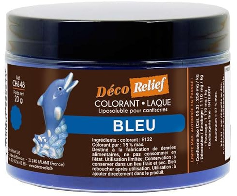 Déco Relief - Colorant Soluble Bleu 20 g - Colorant Professionnel pour Confiserie à base de Chocolat, Pâtisserie