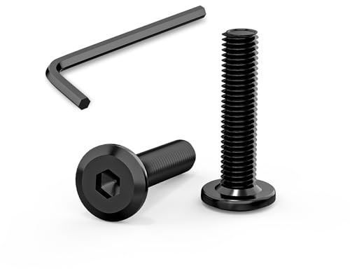 30 Stück Schrauben M6 x 25 mm, Flachkopfschrauben M6 Innensechskant Edelstahl A2 V2A Vollgewinde Schwarzes Oxid mit Innensechskantschlussel
