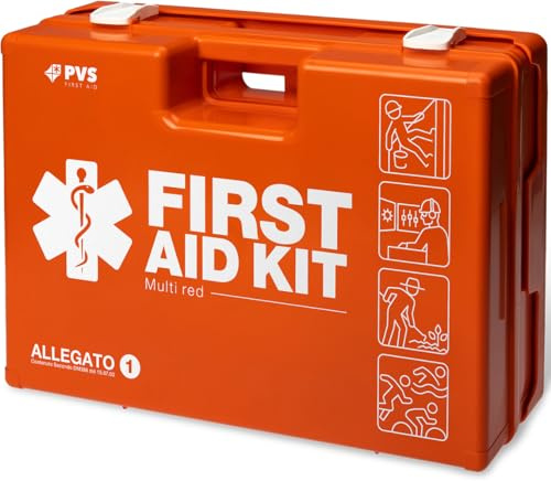 Valigetta di Pronto Soccorso Rossa aziende GRUPPO A e B attacco a parete ALL. 1 Cont. Magg. con divisori interni DA 3 LAVORATORI 443x338x147 mm