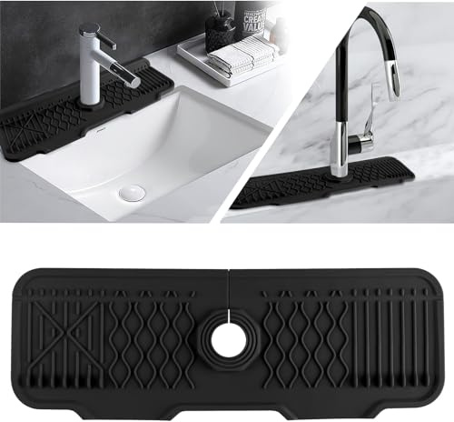 Kitchen Sink Splash Guard, 17” x 5.9” Silicone Faucet Sink Splash Guard, Faucet Drain Mat for Kitchen Bathroom and Counter, Splash Drying Countertop Sink Protectors Absorbent Mat (Black2)