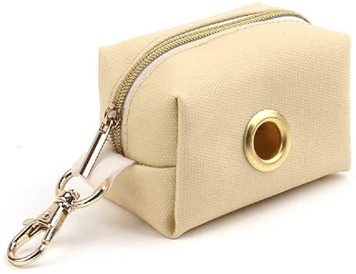 Hundekotbeutelspender, Kotbeutelspender für Hunde, Hundekotbeutelhalter mit Reißverschluss \U0026 Haken Beige
