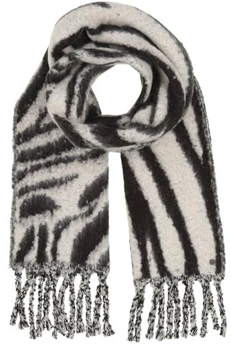 Fraas damhalsduk med långa fransar – 40 x 225 cm storlek – varm XXL halsduk i zebra-look – perfekt för vintern, Grå, en storlek