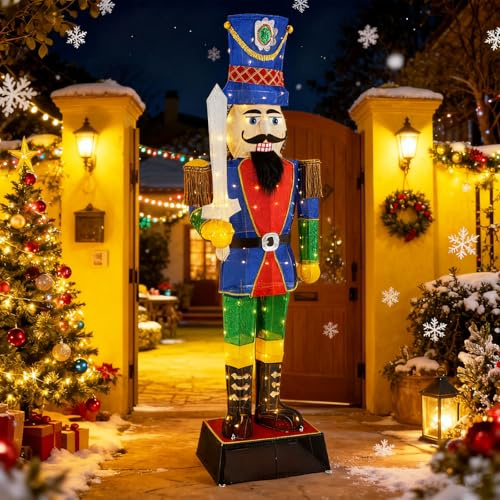 GYMAX 184 cm Weihnachten Nussknacker Figur, beleuchtete Weihnachtsdekoration mit 110 warmweißen LED Lichtern, Weihnachtsbeleuchtung, Weihnachtsfigur, für drinnen & draußen