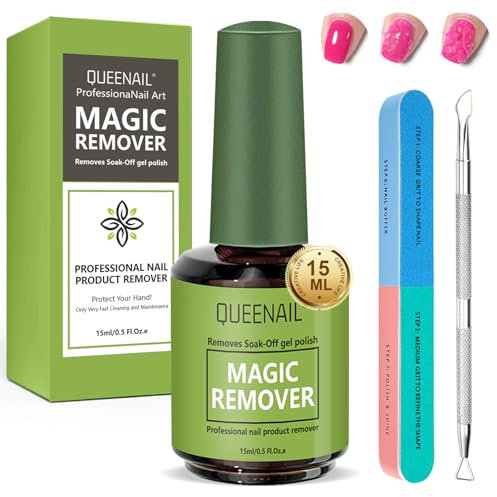 1 pcs 15ml Dissolvant de Vernis à Ongles en Gel,Dissolvant Vernis Semi Permanent,Enlève Facilement Rapidement Vernis Gel en 3-5 Minutes,Dissolvant Remover Avec Limes à Ongles et Grattoir à Cuticules