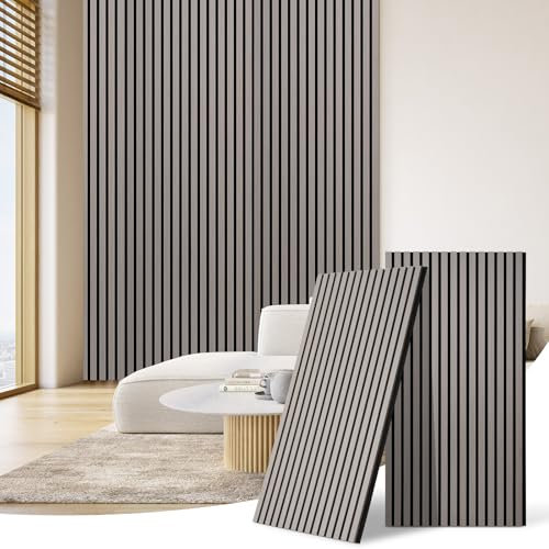 DOLLAR BOSS Lot de 2 Panneaux acoustiques en bois, panneaux muraux 3d 120x60cm, mur en bois, mur anti-bruit, panneaux acoustiques, mur avec moulures décoratives pour bureau&salle&cuisine Gris