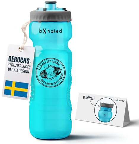 bXhaled - BPA freie Gym Flasche Trinkflasche Fitnessstudio - Keim- und Geruchsfreie Gym Trinkflasche 750ml Auslaufsicher, Fitness Flasche Gymflasche mit Motivationsspruch, Blau