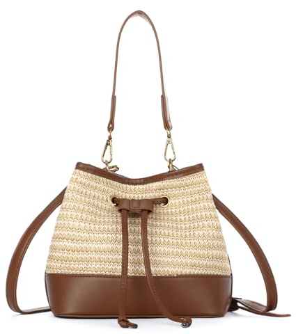 Freiesoldaten Donne Coulisse Borsa Secchiello di Paglia Borsa a Tracolla Estiva Intrecciata a Mano per le Vacanze in Spiaggia