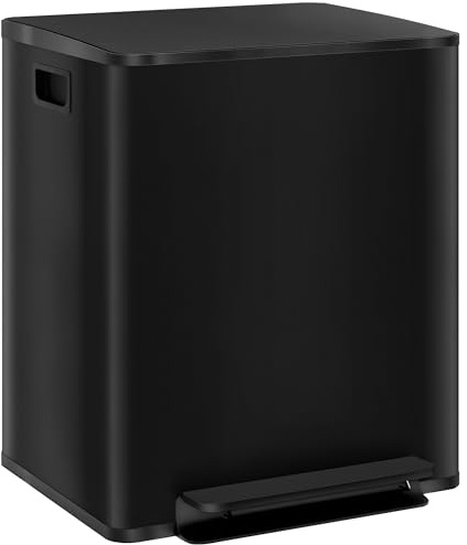 HOMCOM Dual Kitchen Bin 2 x 25L Stainless Steel Double Pedal Bin Black | Soft-Close Lid, Removable Inner Buckets, Handles, for Recycling and Waste
