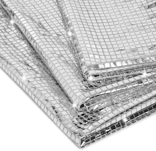 SmoothNovelty Disco Ball Fabric 35 x 315 Inch Silver Sequin Table Runner, Wide Sparkle Decorative Fabric for Disco Party Decorations, Wedding Table Overlay, Dessert, Photo Backdrop, DIY Crafts, 9 yd