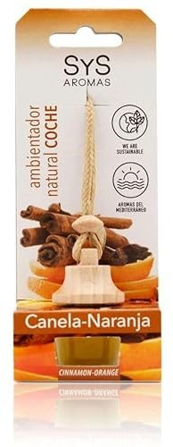 SYS Aromas Ambientador para Coche con Fragancia de Canela y Naranja – Perfume Natural Colgante sin Alcohol y Ecológico – Larga Duración – Elimina y Absorbe Malos Olores – Hecho en España – 7 ml