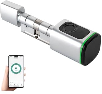 Fichiouy Smart Türschloss mit Fingerabdruck, Elektronisches SchließZylinder 60mm mit 2 Schlüssel, 4-fache Entsperrmethoden (Fingerabdruck, App, Schlüsselkarte, manueller Schlüssel) Türschloss