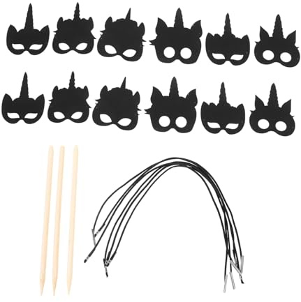 WEKAMOS Teiliges DIY Kratzpapier Einhorn Masken Halloween Bastelset für Witzige Kratzmasken zum Ausmalen Einfache Handhabung Kreative für Kindergeburtstag und Fest