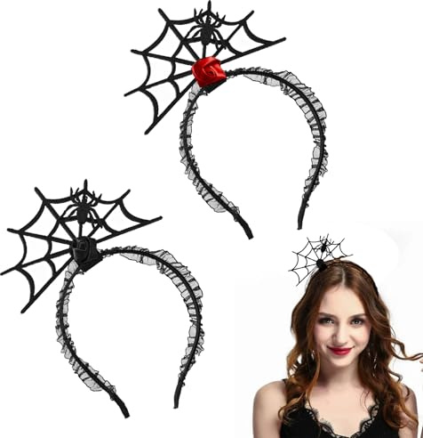 FangBoJie 2 Stück Halloween Haarreif, Halloween Haarschmuck, Haarreifen Spinnen Kostüm, für Cospaly Gothic Halloween Karneval Lustiger Verstellbare Kopfschmuck（Rot Schwarz）