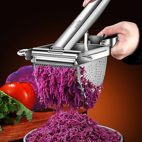 Potato Ricer, Stainless Steel Food Strainer with Tongs and Spoon, Multifunctional Masher for Smooth Mashed Potatoes, Kitchen Gadget