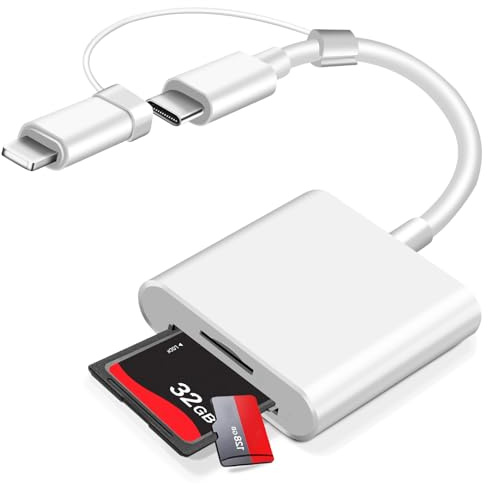 SD Kartenleser für iPhone/iPad, [Apple MFi-Zertifiziert] 2-in-1 Speicherkarten Adapter für SD, Micro SD, TF-Karten, kompatibel mit iPhone 16/15/14/SE, Schnelle Dateiübertragung für Fotos & Videos