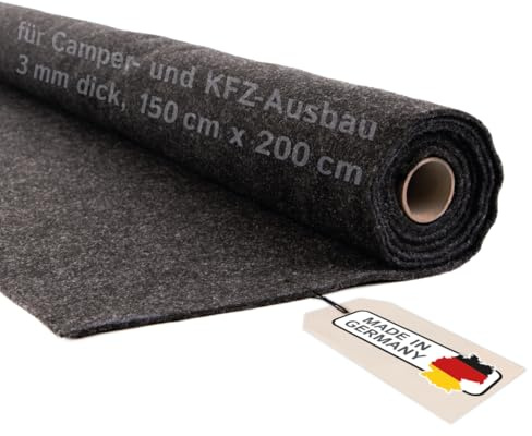 Camper filt, metervara, utan lim, flexibel nålfilt för campare demontering och bilinnerbeklädnad, 3 mm tjock – tillverkad i Tyskland, antracit, 150 cm x 200 cm