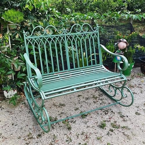 Chaise à bascule d'extérieur en fer forgé – Banc de jardin élégant pour décoration de terrasse, détente et loisirs – Mobilier d'extérieur résistant aux intempéries