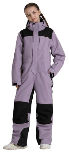 GSOU SNOW Ski Suit Kids Snowsuit One Piece Boys Girls Snowboard Suit Ski Jumpsuits Waterproof Windproof Purple 8-9 Years
