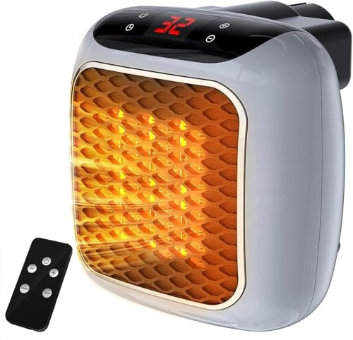 ZUSKYZU Plug in Heater, 800W Fan Heaters for Home 2 Mode PTC Ceramic Heaters 1-12H Timer Overheating Protection w Remote Control Electric Heater Energy Efficient BS Plug for Bedroom Office