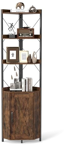 CASART 6-Tier Corner Shelf, Bookcase (Rustic Brown, 38 x 38 x 180cm)