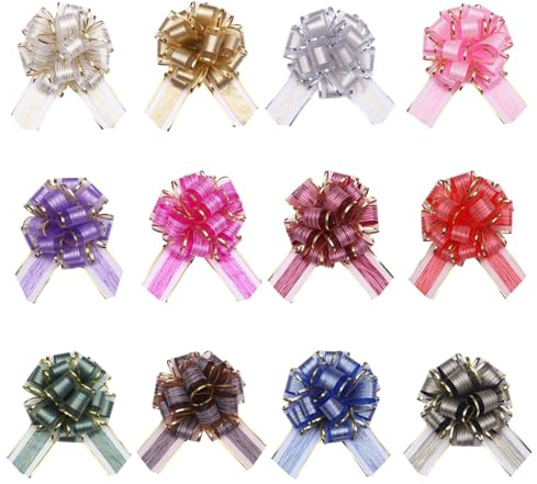 KASLCWA 12 Pezzi Fiocchi per Pacchi Regalo, Organza Colori Misti Grandi Fiocchi da Regalos, per Confezioni Regalo, Matrimoni, Feste
