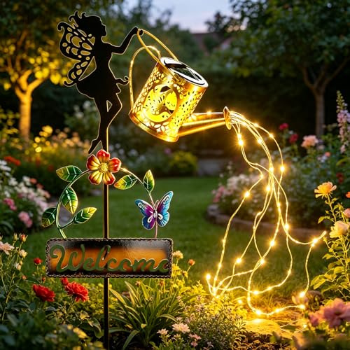 DAZZTIME Solar Gießkanne,Solarlampen für Außen,Solar Gartenleuchte,Wasserdicht Gartendeko Gießkannenlicht Lichter,Solargießkanne-Licht,Metall Dekoleuchte mit Erdspieß,für Draußen Terrasse Hof Rasen