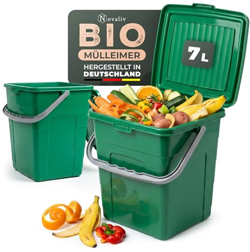 Novaliv Cubo de basura orgánica para cocina, 7 L, juego de 2 unidades con tapa abatible y asa, apilable, sin BPA, 2 cubos de basura orgánicos para residuos orgánicos y separación de residuos, color