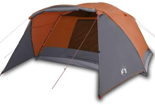 HETFTJN Tienda de campaña familiar para 6 personas, tienda de campaña con toldo, color gris y naranja, dimensiones interiores 242 x 363 x 184 cm, equipamiento exterior para camping, incluye bolsa y