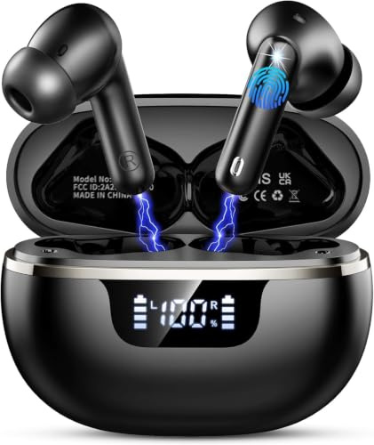 Auriculares Inalambricos Bluetooth 5.4 HiFi Estéreo, 48H Cascos Bluetooth | Auriculares inalámbricos, 4 ENC Cancelacion Ruido HD Mic, IP7 Impermeable/Pantalla LED/Carga Rápida Tipo-C/para iOS/Android