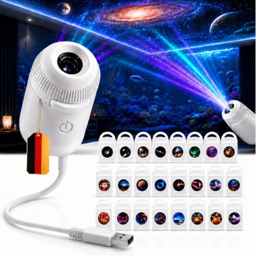 OKESYO Holografischer Nachtlicht Projektor, 2-in-1 Galaxy Night Light Projector, Projektor Plug-and-Play für Schlafzimmer, Wohnzimmer, Auto