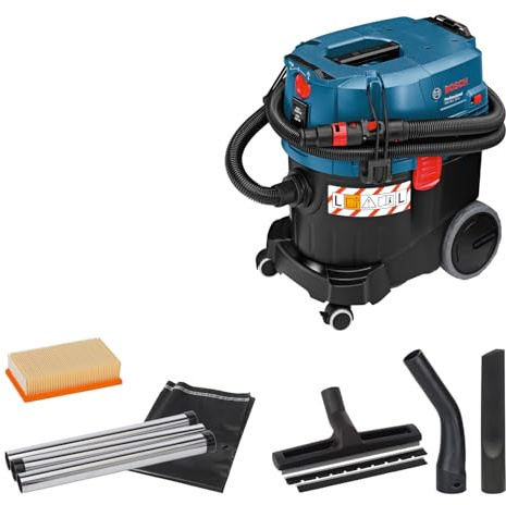 Bosch Professional Asp. a umido/a secco GAS 35 L SFC+ (1 filtro in cell. piegh. piatto, bocch. a lancia, sacch., raccordo, set bocch. pav., tubo fles. 3 m con buss. portaut., 3 x 0,35 m tubo asp.)