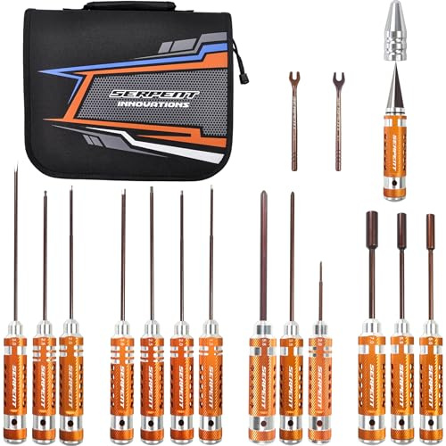 Serpent Toolset for Offroad (16pcs) RC Tool Kit, Allen Wrench, Flat Head Screwdriver, Ball Driver HEX Wrench, Phillips Screwdriver, NUT Driver, Turnbuckle Wrench, Body Reamer