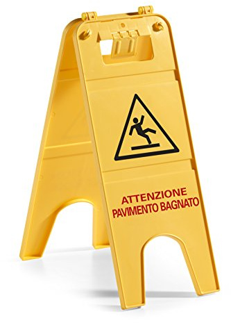 Tts Cleaning 00003558 Segnale a Due Ante in Polipropilene, con Messaggio Attenzione Pavimento Bagnato