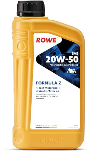 ROWE HIGHTEC Formula SAE 20W-50 Z, 1 Liter, mineralisches Motorenöl | Mineralisches Motoröl für 4-Takt-Motorräder mit nass laufender Ölbadkupplung, Art. Nr. 20050