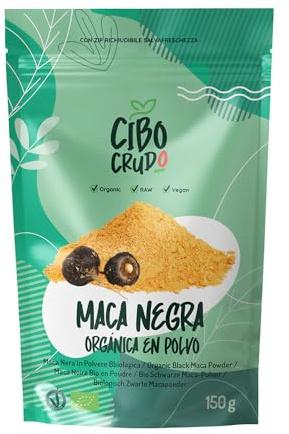 Poudre de Maca Bio - 150g. Maca Noire Bio et Pur du Pérou de Racine de Maca pour Maca Coffee. Source d'Antioxydants Vitamine C Fer Calcium et Potassium. Organic Black Maca Root Powder.