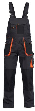 Stenso Emerton - Pantalones con Peto de Trabajo para Hombre - Resistentes - Gris Oscuro/Negro/Naranja - 46