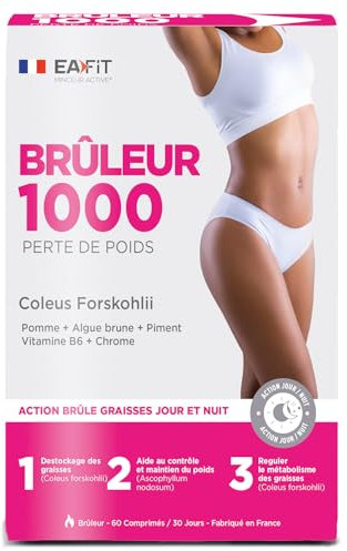 EAFIT MINCEUR Brûleur 1000 - Brule graisse puissant - Jour et Nuit - Perte de Poids - Destockage Rapide des graisses -Diminue l'absorption des graisses - 1000 Kcal Résultat prouvé - 60 comprimés