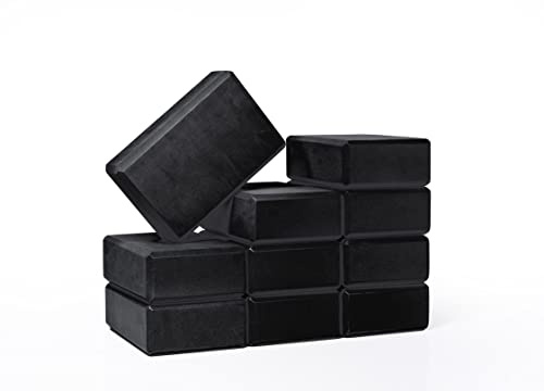 Hello Fit 3 Yoga Block, 10 Pack Bulk EVA Foam Yoga Blocks, Firm and Supportive Yoga Brick for Schools and Studios, Balance Foam for Stretching, Pilates, and Workout, 3 x 6 x 9, Black